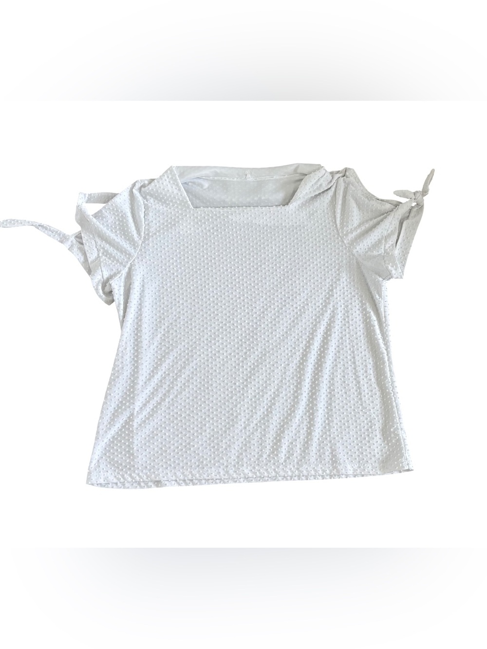 Square Neck White Textured Short Sleeve Top